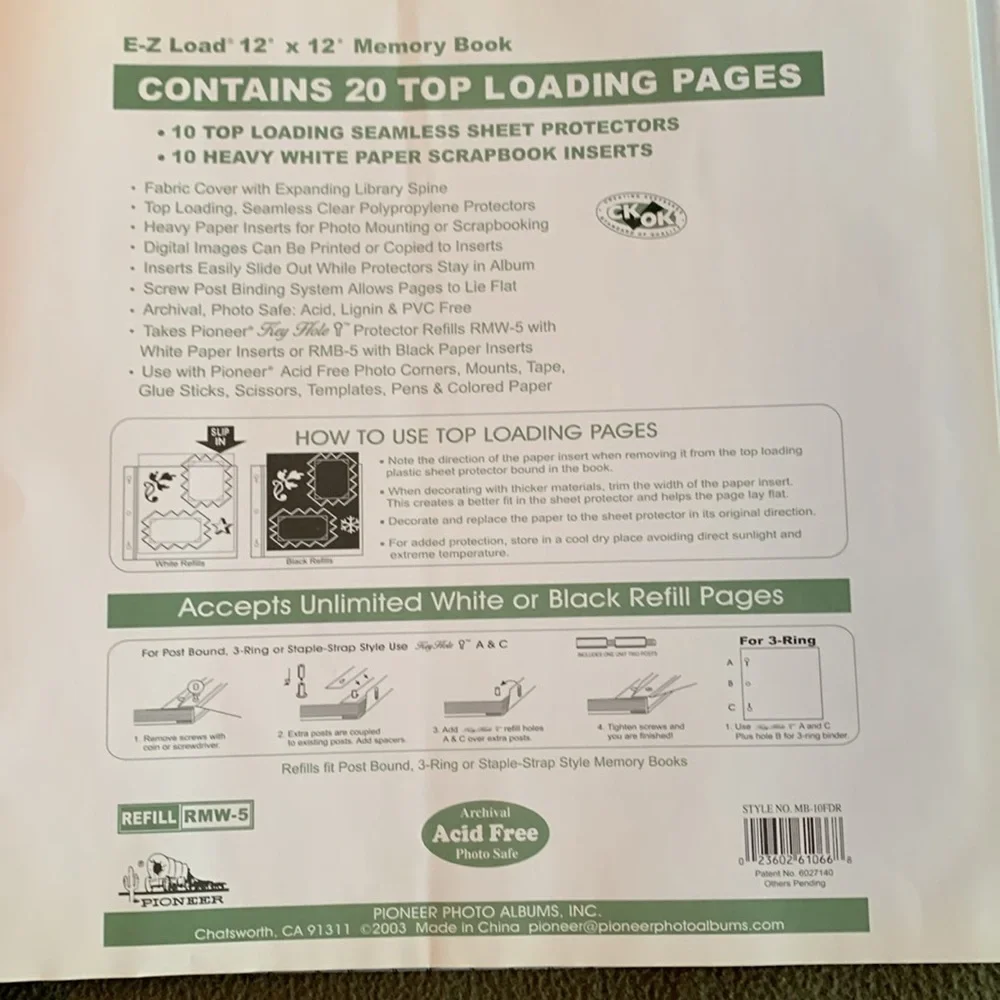 NIP Pioneer E-Z load 12” x 12” Memory Book.  Expanding spine back. - Picture 3 of 8